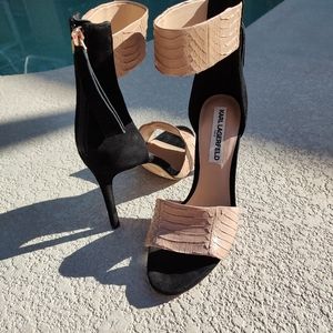Karl Lagerfeld Black and Beige Ankle-Strap High Heels